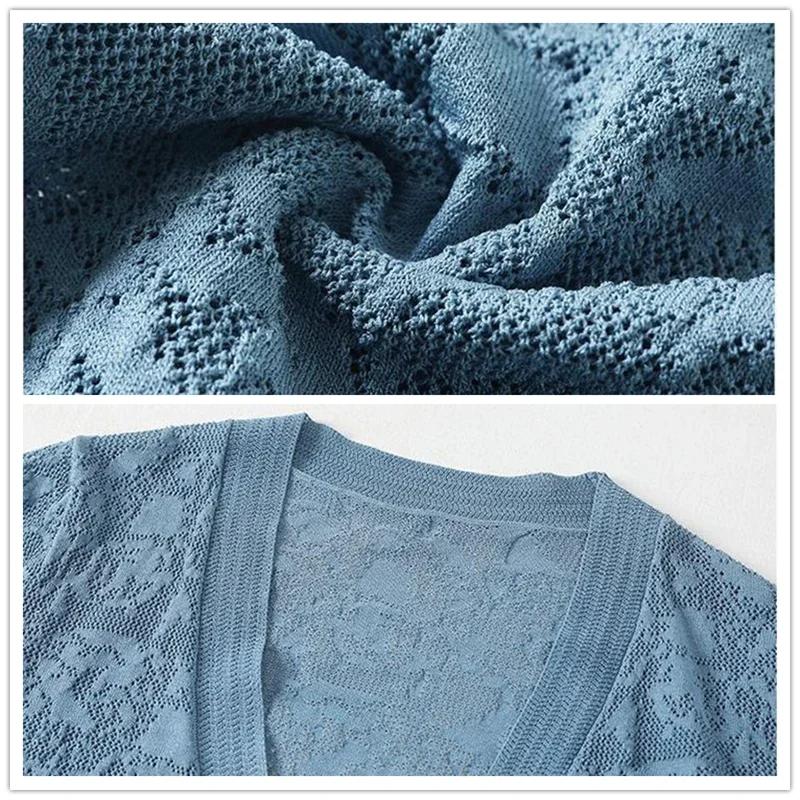 Oversized Summer Knit Cardigan Jackets Half Sleeve Lace Knitwears Coats Elegant Trendy Hollow Out Sunscreen Tops