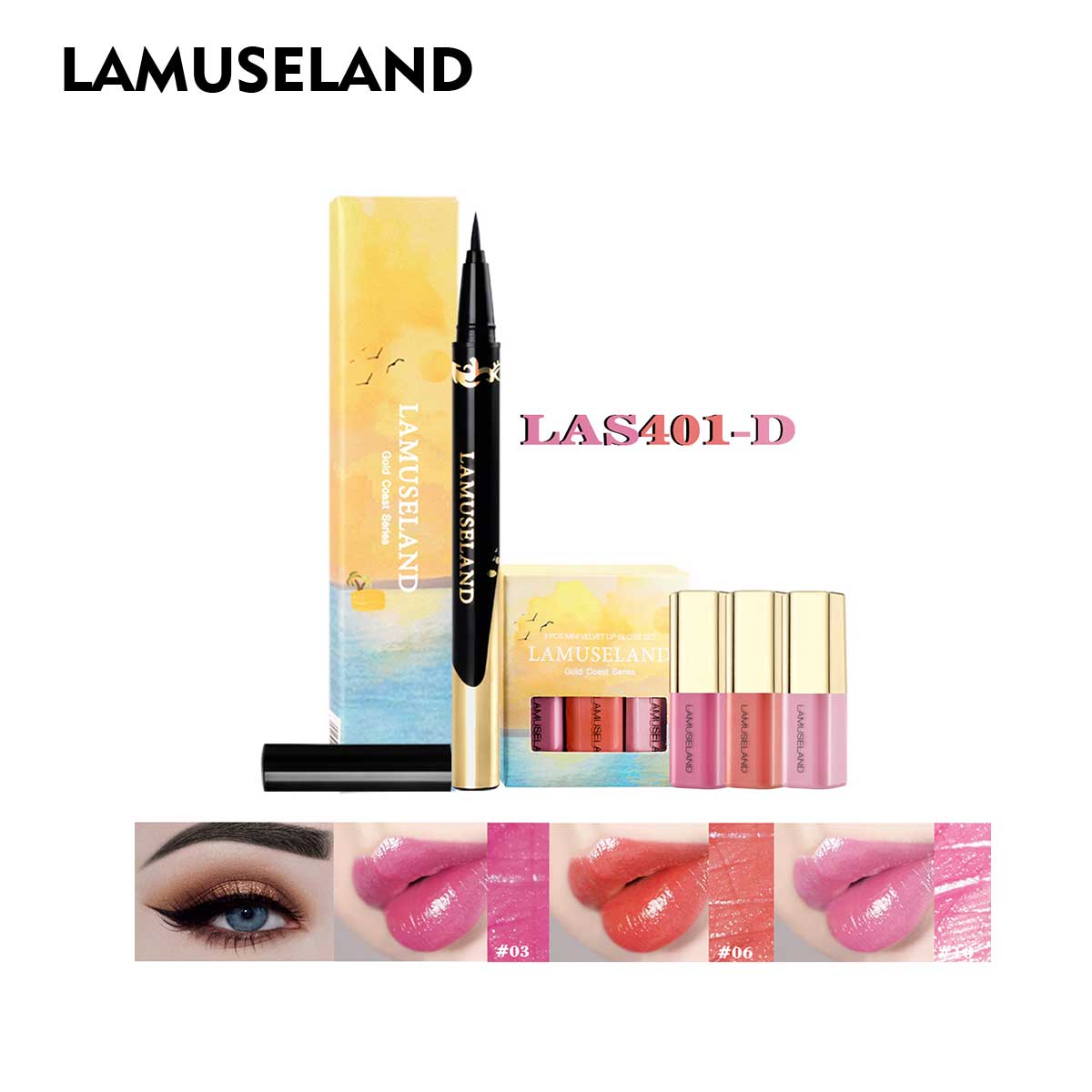 

Набор для макияжа LAMUSELAND, 3 шт./компл. блеск для губ и водостойкая черная подводка для глаз #LAS401