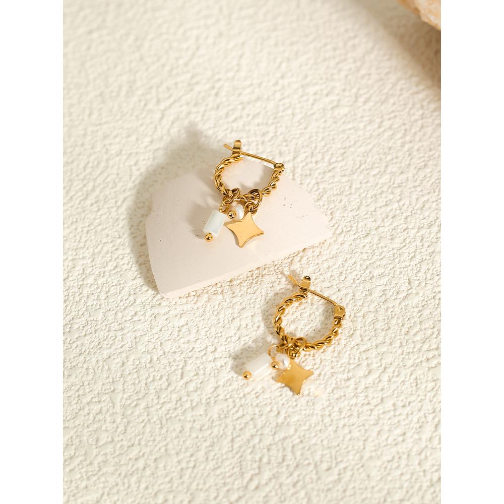 18K Gold Plated Stainless Steel Hoop Earrings for Women Natural Stone Pink Cute Charms Waterproof Jewelry