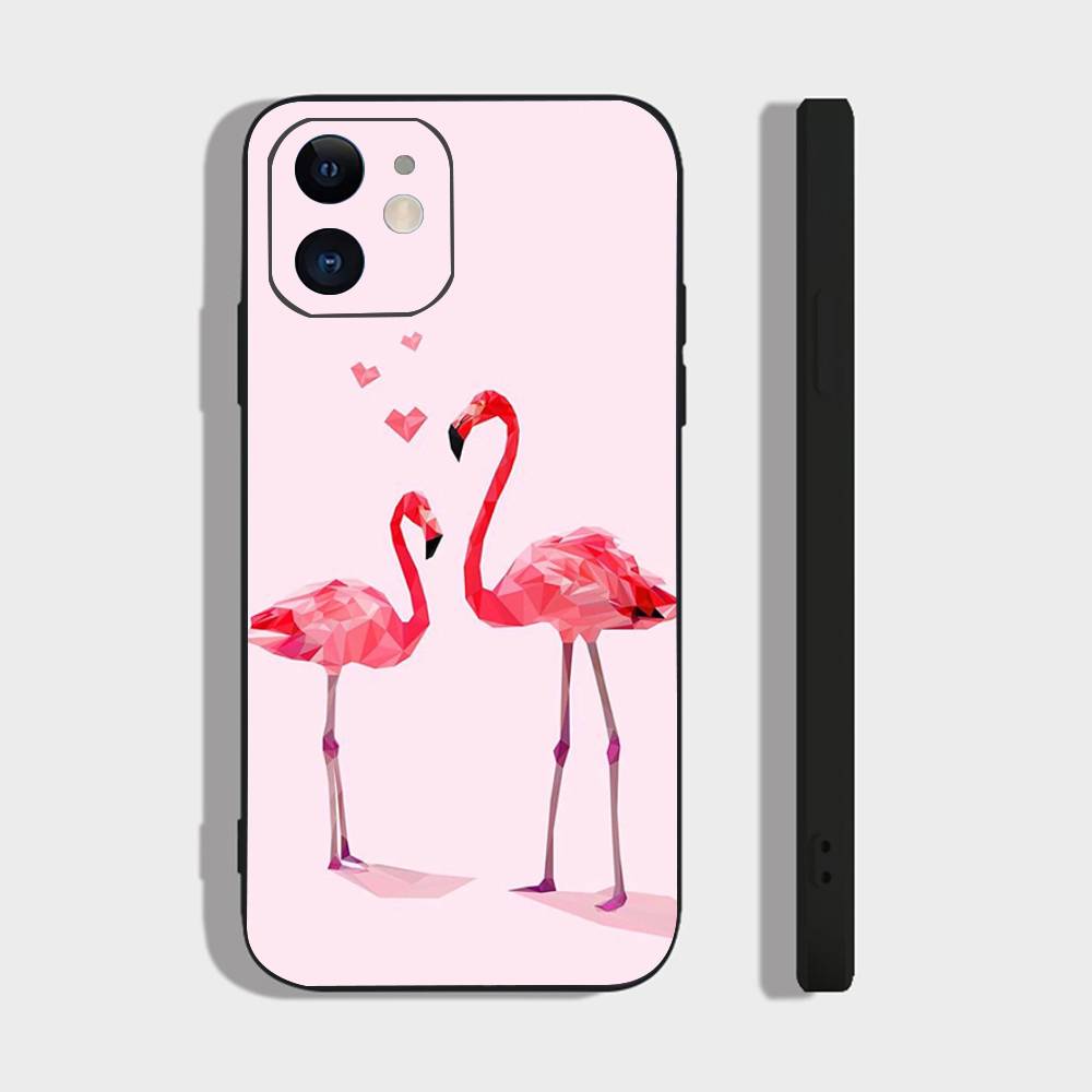 Flamingo Phone Case For IPhone 17 Air 16 15 14 13 Pro Max 11 12 Black Silicone Cover