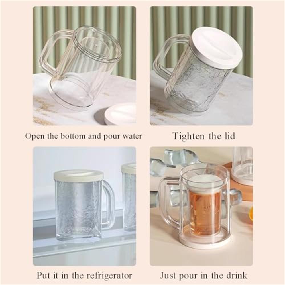 Beer Ice Cup Double Walled Design Acrylic Classic Clear Beer Mug with Handles Freezer Mugs Chiller Frosty Cup for Beer Cocktail