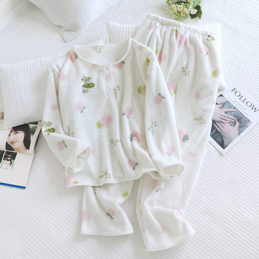 2026 Nowy Zimowy Damski Zestaw Piżamowy z Pogrubionym Fleeceu i Flanelą Ciepły Head Cartoon Wygodny Zestaw Ubrań Domowych Piżama