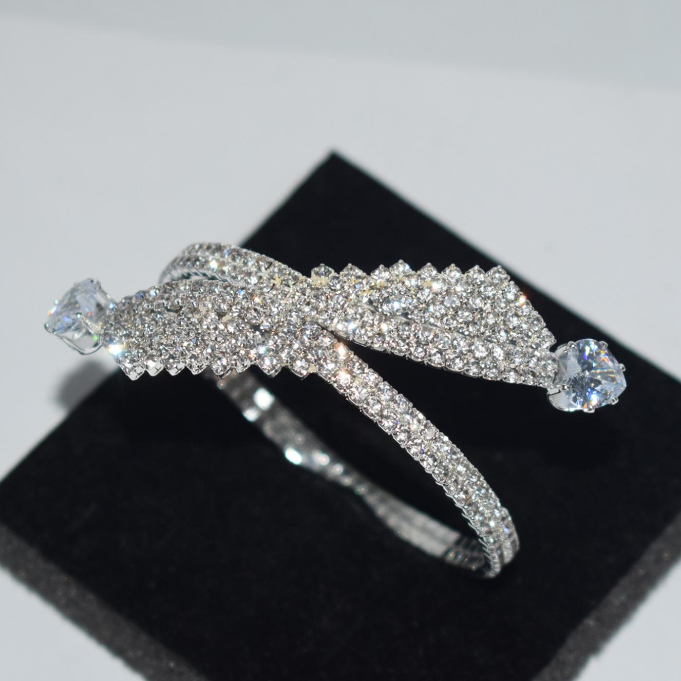 Europe and America Cross Border Fashionable Asymmetric Multi-Layer Rhinestone Zircon Opening Bracelet Hand Accessory Silver