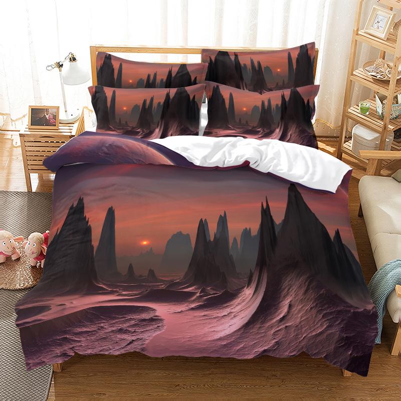 3D Digital Printed Bedding Set, Starry Sky Scenery Quilt Cover and Pillowcase, Single Double Bed, Full-size Bedroom Bedding, Home Decoration