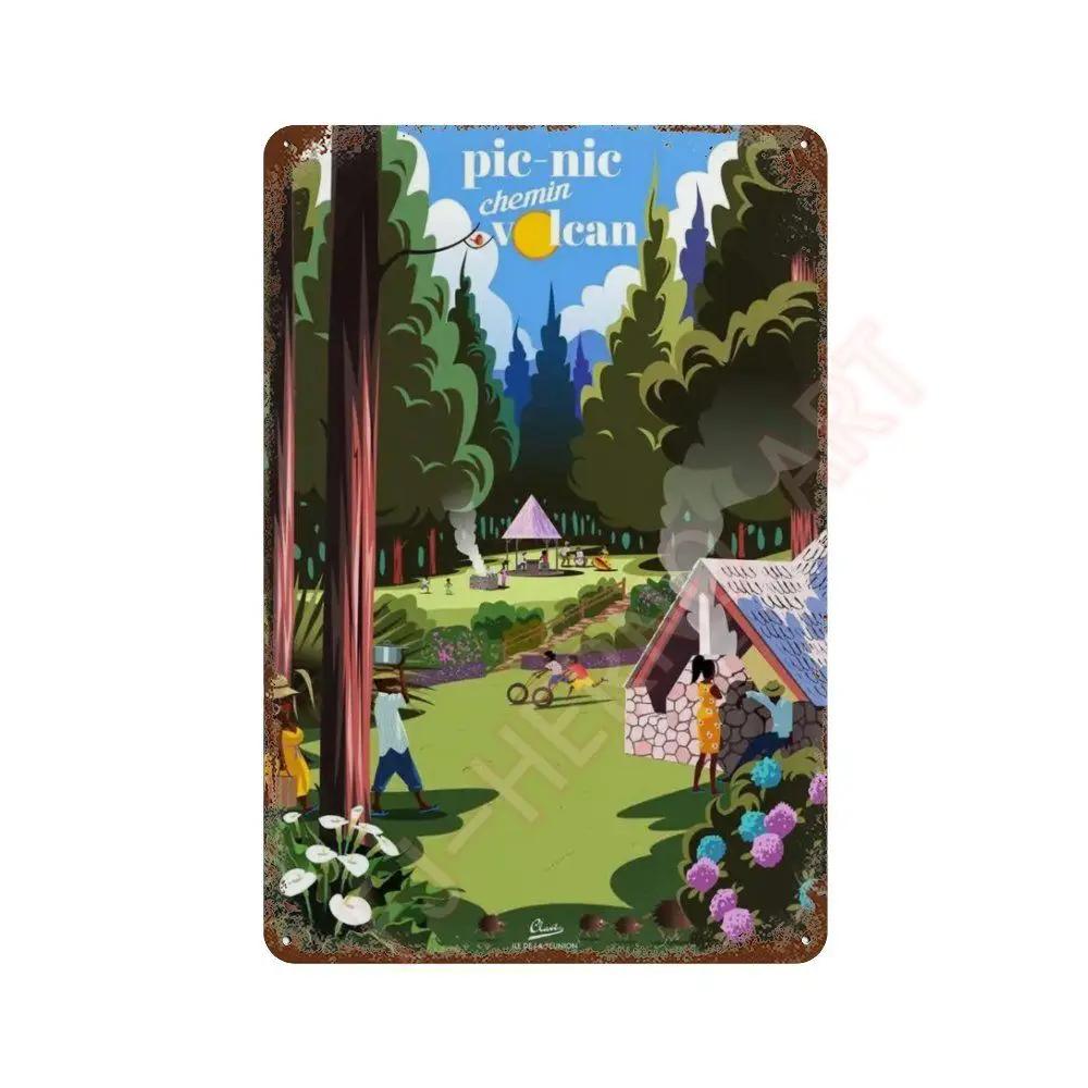 Nordic Travel Poster Aesthetic Vacation Illustration Metal Tin Sign Plaque Wall Mural Plates Home Decoration Kawaii Room Decor