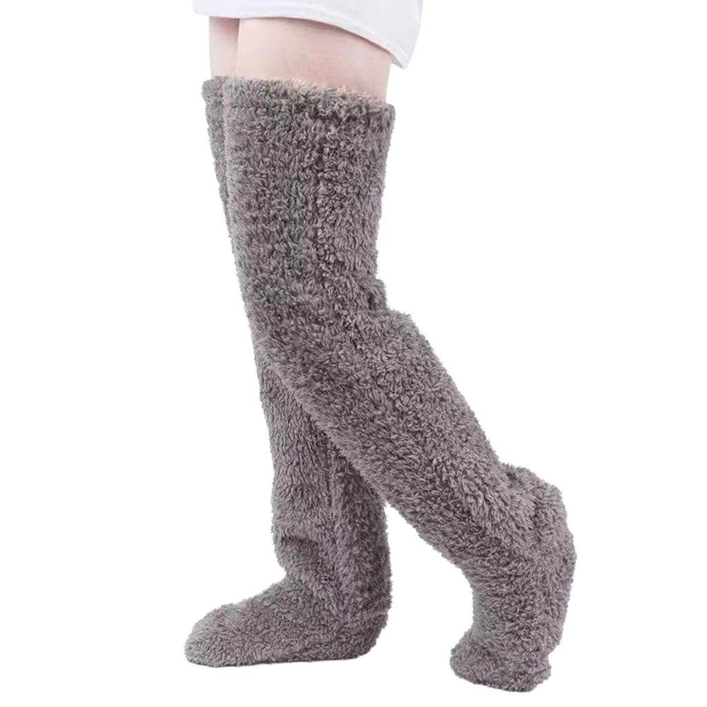 Womens Over Knee High Fuzzy Socks Cute Cartoon Thigh High Stockings Warm Solid Color Leg Warmers Christmas