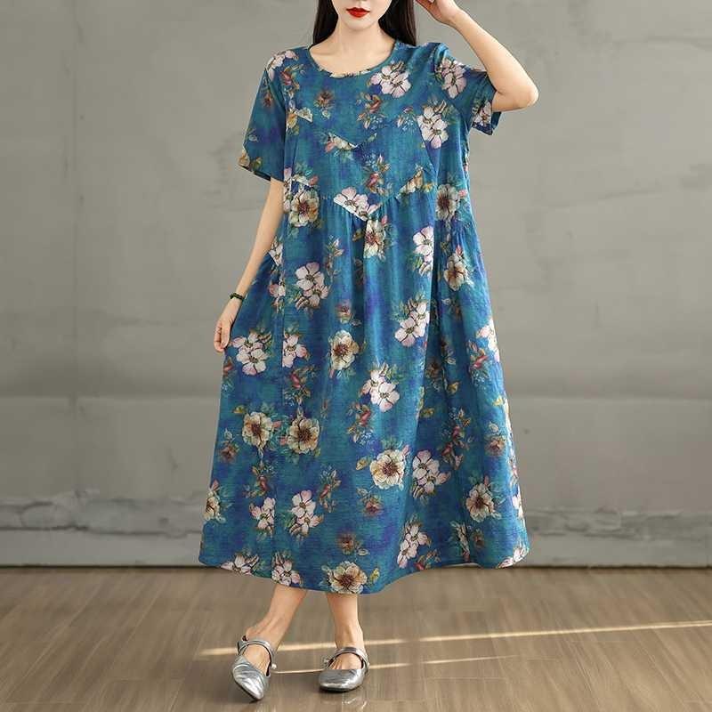 

Женское длинное хлопковое платье с высокой талией Large size L синий