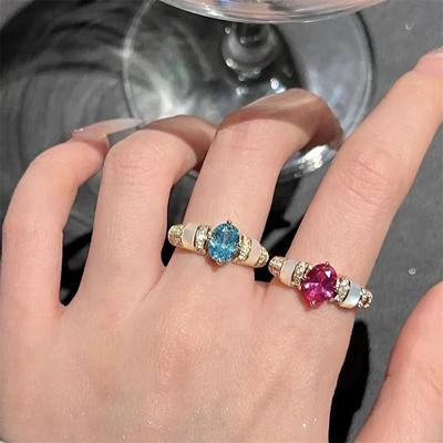 Vintage Sea Blue Gemstone Fritillaria  Rings for Women Exquisite Original Style Ruby Palaiba Ring Wedding Jewelry