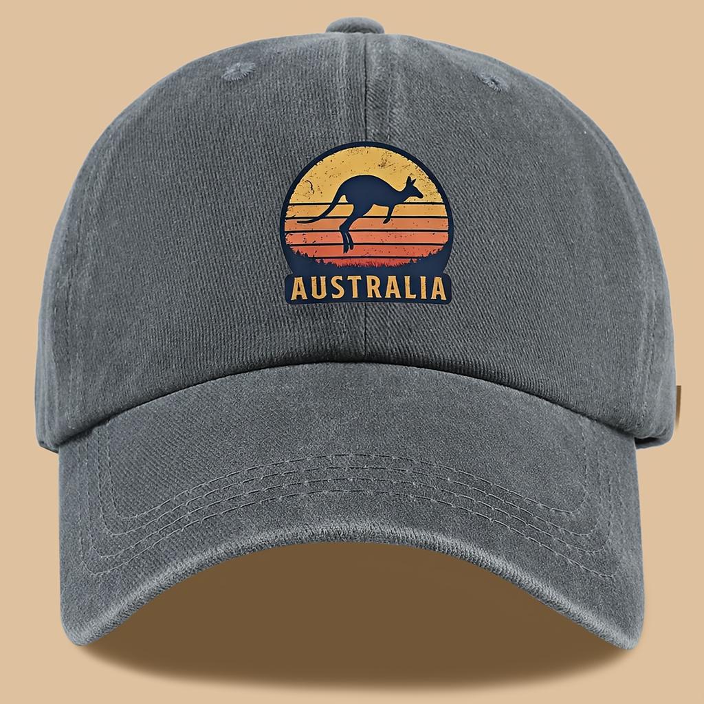 Geometrische Baseballkappe 1 Stück Verstellbar Unisex Schwarze Baseballkappe mit Känguru Australische Sonnenuntergang Geometrischer Aufdruck
