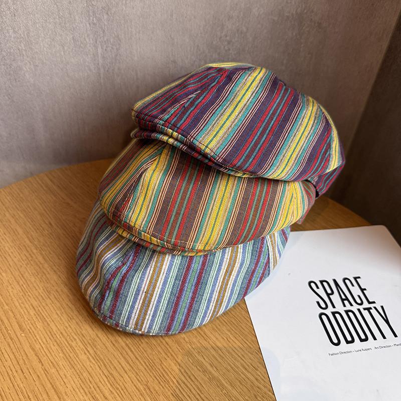 Vintage Japanese Striped Duckbill Cap With Sun Protection For Summer Casual Use