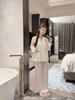 Women's Ice Silk Pajamas - Lazy Embossed Pink Lace Cardigan, Long Sleeve, Youthful Style.