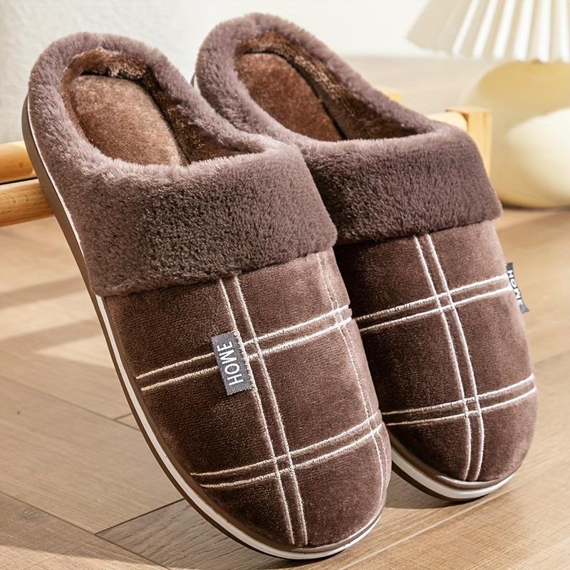 Winter Plush CYFMYD Men's Plaid Slippers | Fuzzy Warm Memory Foam Indoor House Shoes Sole, Round Toe Slip-On Design for Fall Comfort