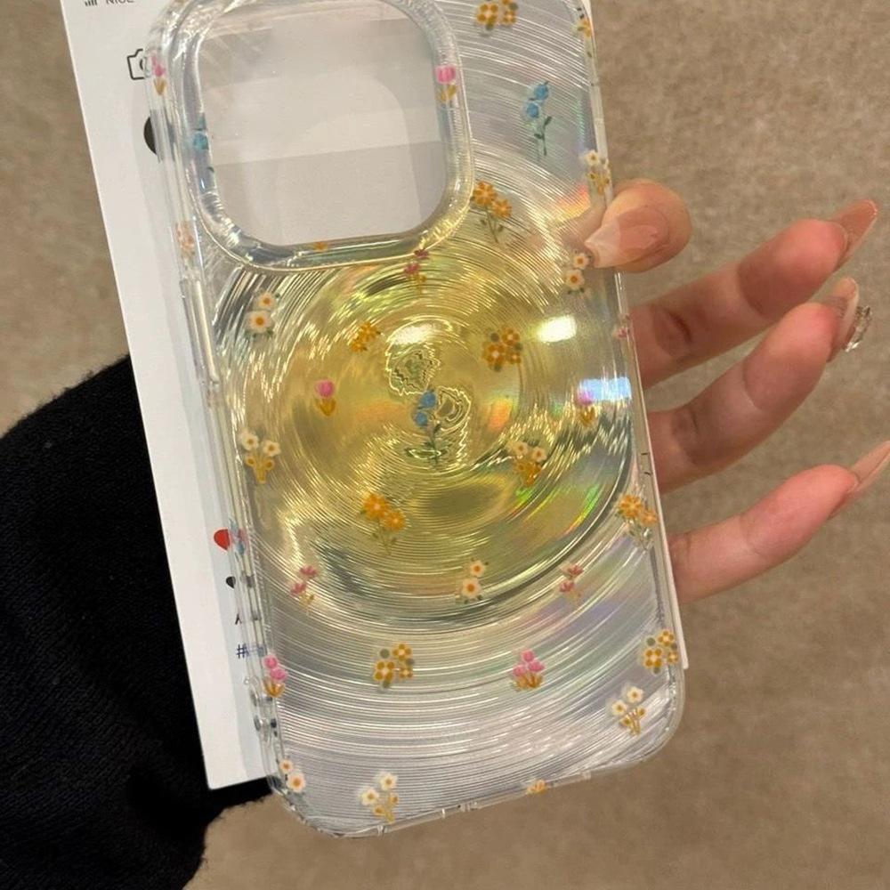 Smudge yellow floral application iPhone17ProMax vortex mobile phone case 16 Apple 14/15 large hole premium sense