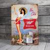 Vintage Beer Pin Up Girl Metal Wall Decor 8x12 Inch Tin Sign for Bar Garage