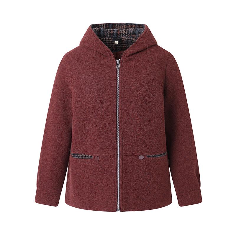 Women's Stylish Hooded Faux Wool Winter Jacket for Middle-Aged and Elderly