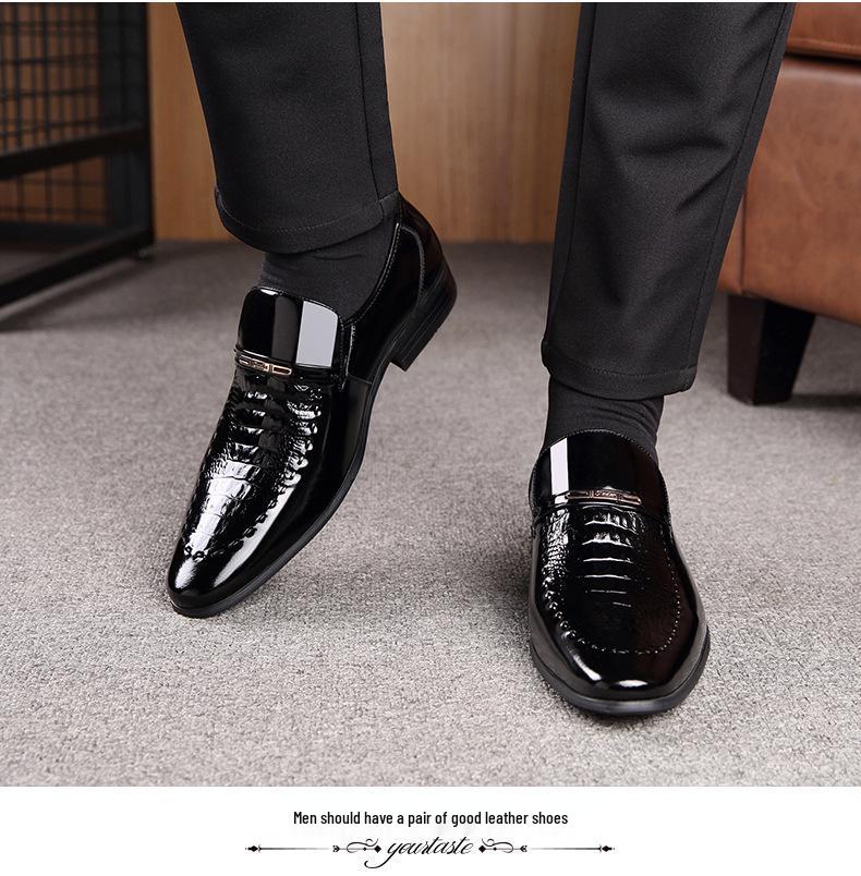 Men's Plus Size Crocodile Pattern Patent Leather Business Slip-On Shoes, Pointed Toe, Shiny Finish