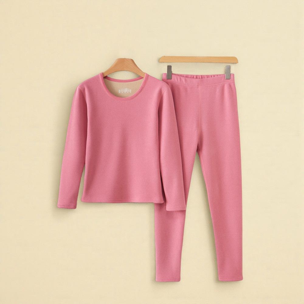 Koala Fleece Women's Extra Thick Alpaca Wool Underwear Set - Fleece-Lined, Round Neck Warmwear for Middle-Aged and Elderly.