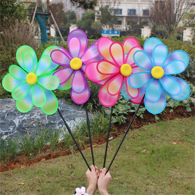 Lawn Decoration Spinner Two Layer Pinwheels with Stakes Eye Catching for Garden