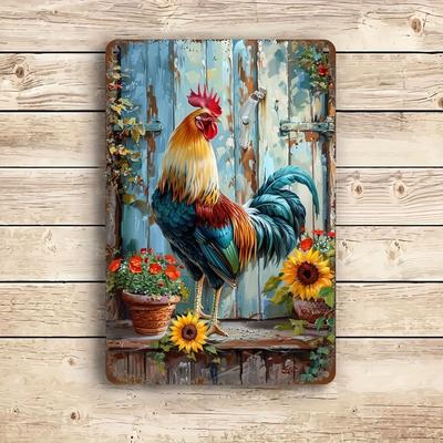 Segno in Latta Metallica di Gallo Vintage dal Fascino Rustico Decorazione Murale Resistente in Ferro per Interni Esterni Garage Appassionati di Caccia