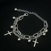 Dark Alloy Double Layer Bracelet with Heart, Little Bear, and Cross Pendants