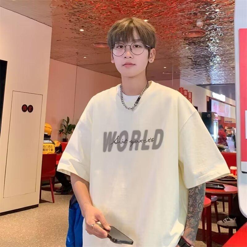 

Мужская модная футболка с круглым вырезом и короткими рукавами с принтом для лета, свободный повседневный топ 5XL абрикосовый