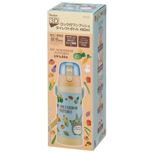Skater Children's Stainless Steel Water Bottle, Direct Drinking, 480ml, Totoro, Vegetable Color, Child-friendly, Lightweight Type, For Girls, Cold Sto