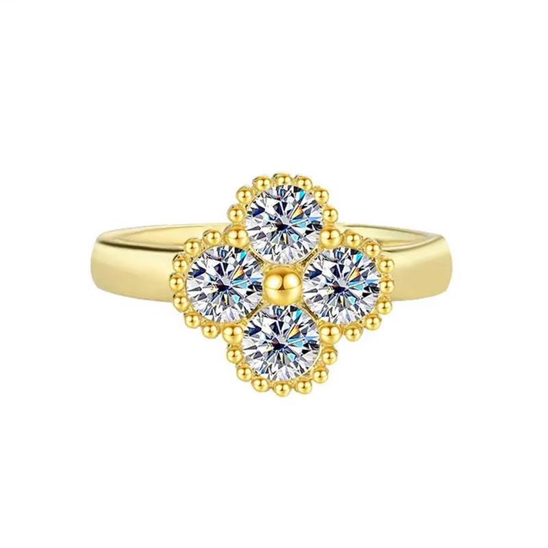 LinkerLove Moissanite Four-leaf Clover Ring for Women S925 Silver Diamond Wedding Band Couple Promise Engagement Ring