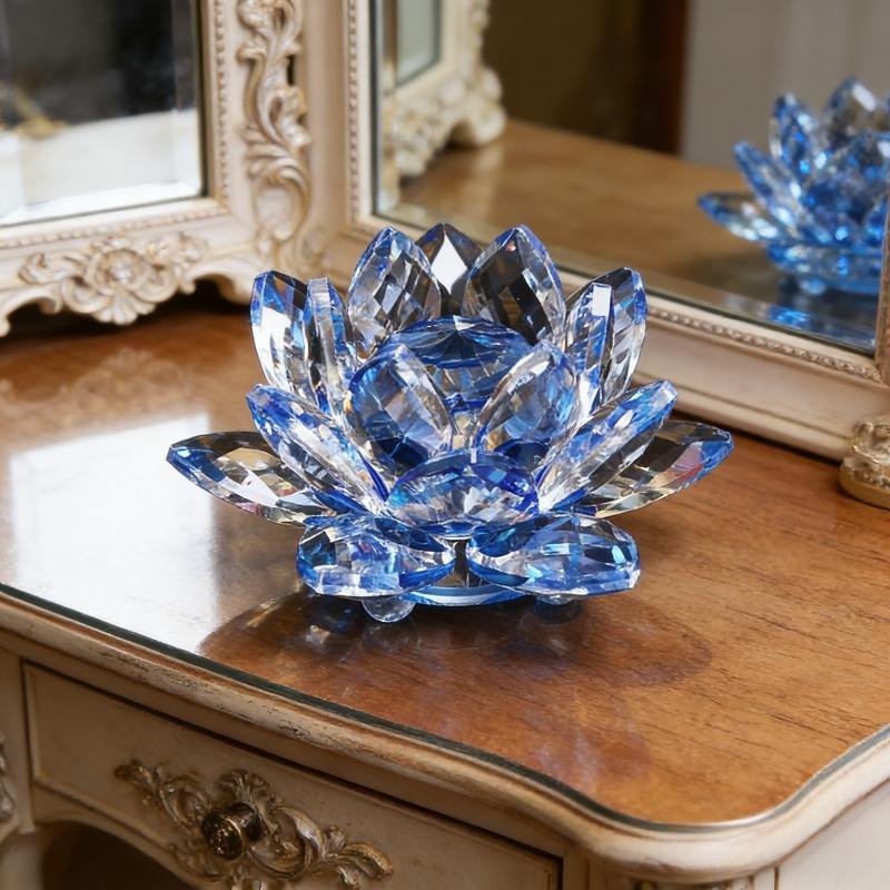 Crystal Lotus Ornament Candle Holder Buddha Supply Home Desk Cabinet Elegant Craft Decoration Indoor Worship Display Accessory