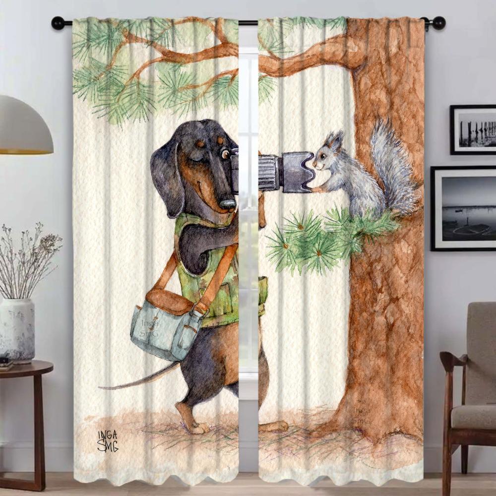 Dackel Fenster Vorhang für Zimmer 2 Paneele Modern Wohnzimmer Vorhänge Jalousien Heim Innenvorhänge Trennwand Tüll für Schlafzimmer