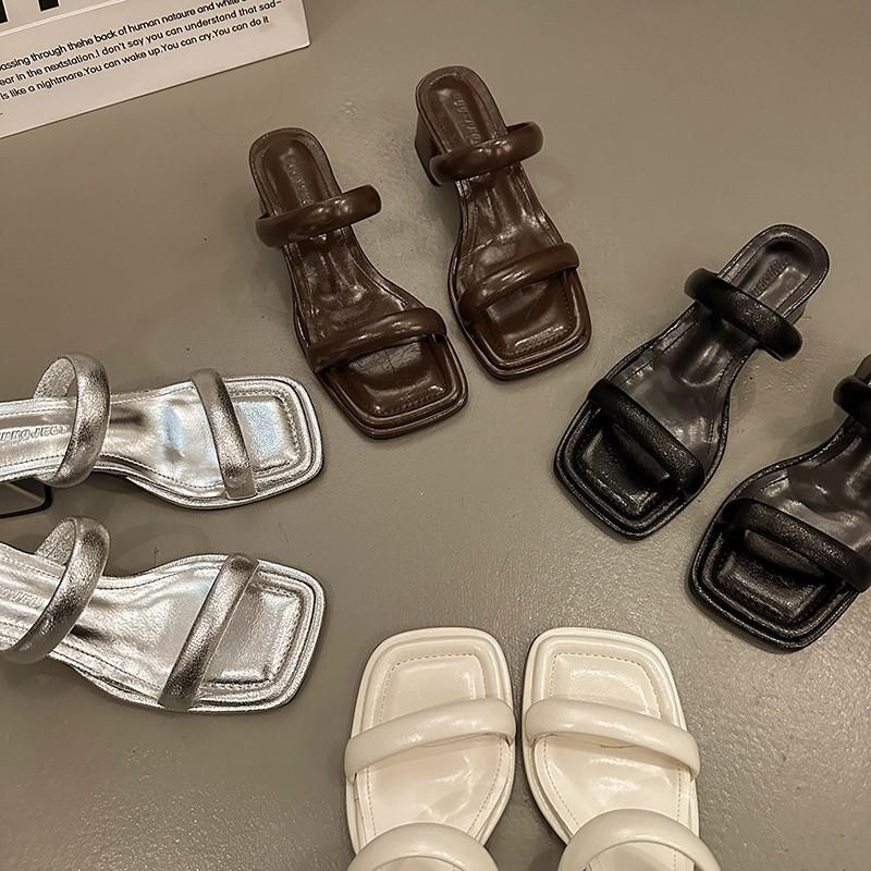 High-heeled Cool Slippers for Women's Outer Wear 2025 New Summer Thick-heeled French Niche Temperament with Skirt with Sandals