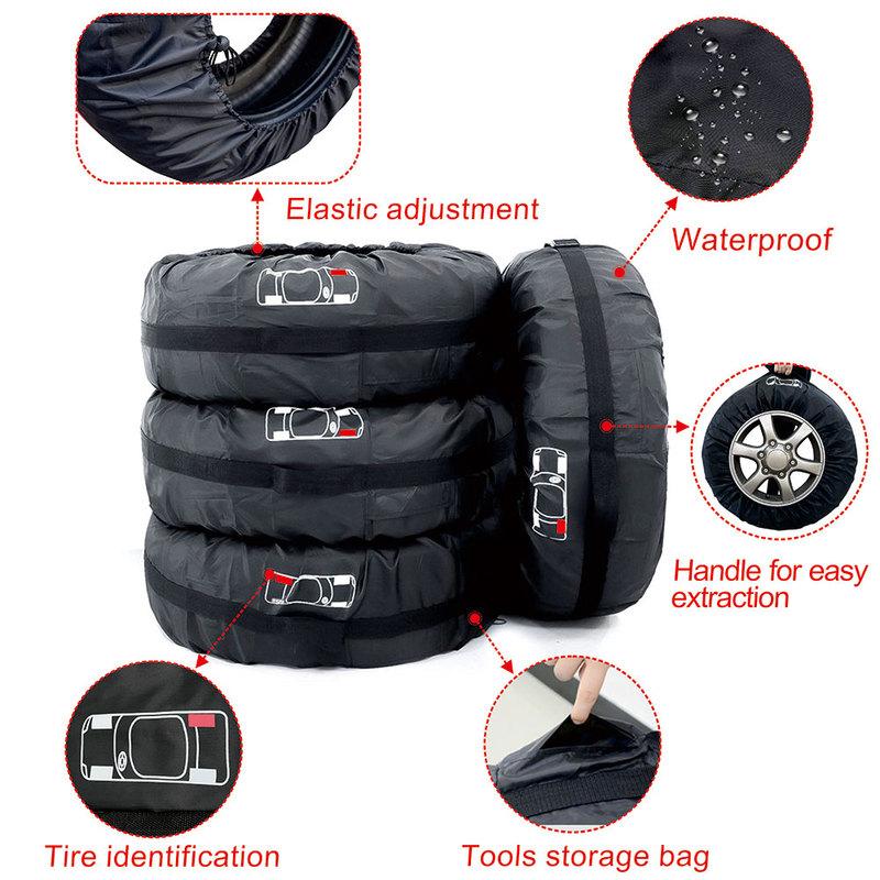 Waterproof Universal 4pcs/Set Spare Tire Cover Case Polyester Car Tires Storage Bag Carrier Auto Tyre Wheel Protector Dustproof