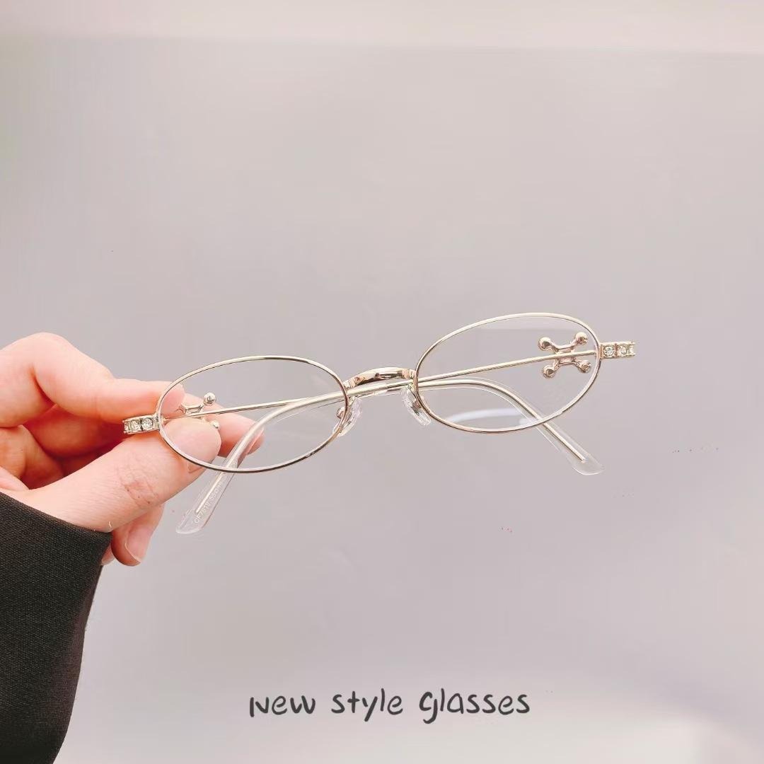 Korean Style Sunglasseses Women Oval-shaped Shape Rhinestone Decoration Sun Eyeglasses Women Campus Style Woman Eyeglasses