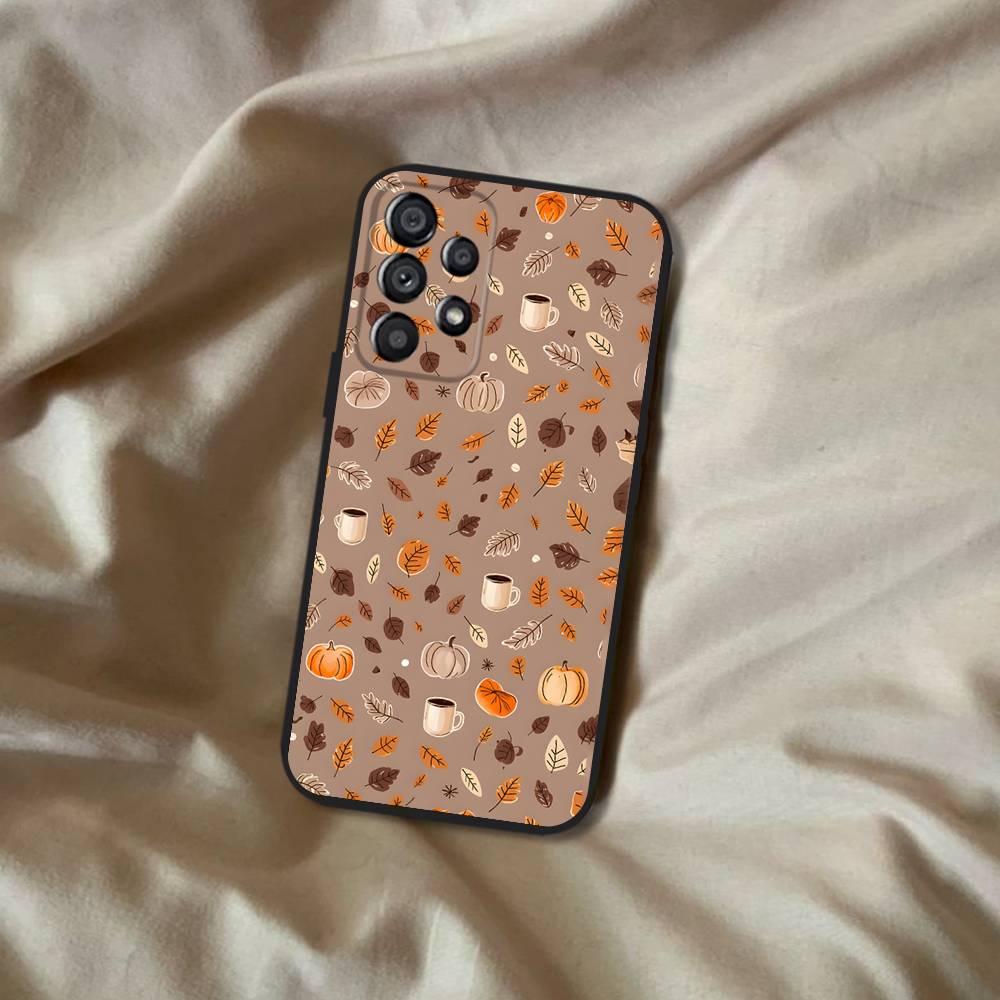 Autumn Leaves Pumpkin Phone Case For Samsung Galaxy A20,A21s,A22,A31,A32,A52,A53,A72,73,A80 Soft Black Cover