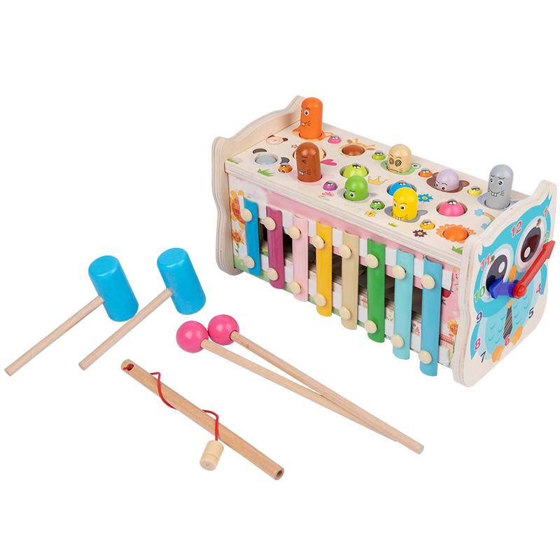 Wooden Fun Game Montessori Activity Toys For Children Elephant Beating Whack-A-Mole Hammer Pounding for Kids Early Education