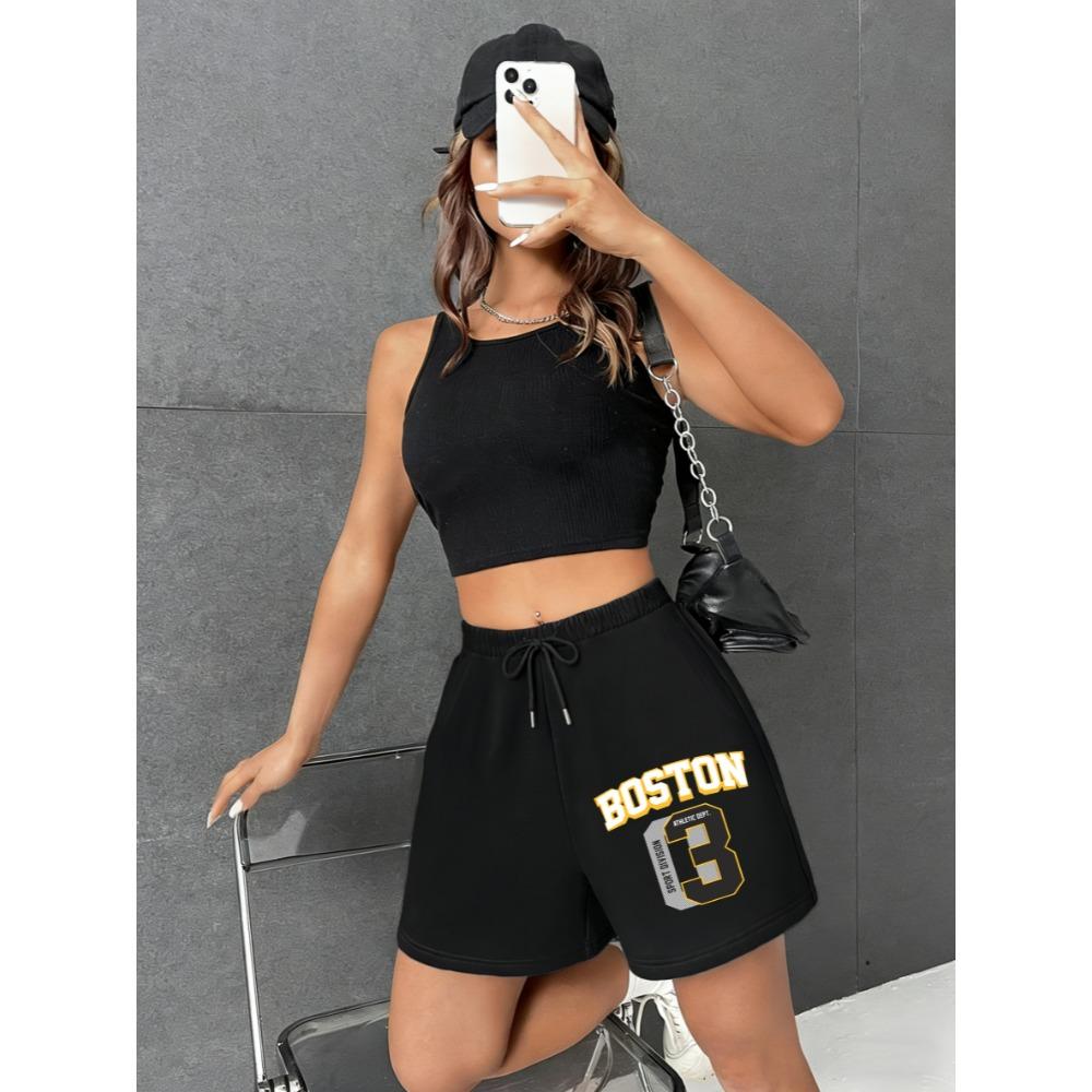 

Pant Boston 03 Creative Letter Print Women S Gym Shorts Loose Jogging Pants Elasticity Wide Leg Streetwear Clothing 3XL
