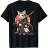 SHAAMOU Kawaii Graphic Japanese Anime Manga Samurai Ninja Cat T-Shirt