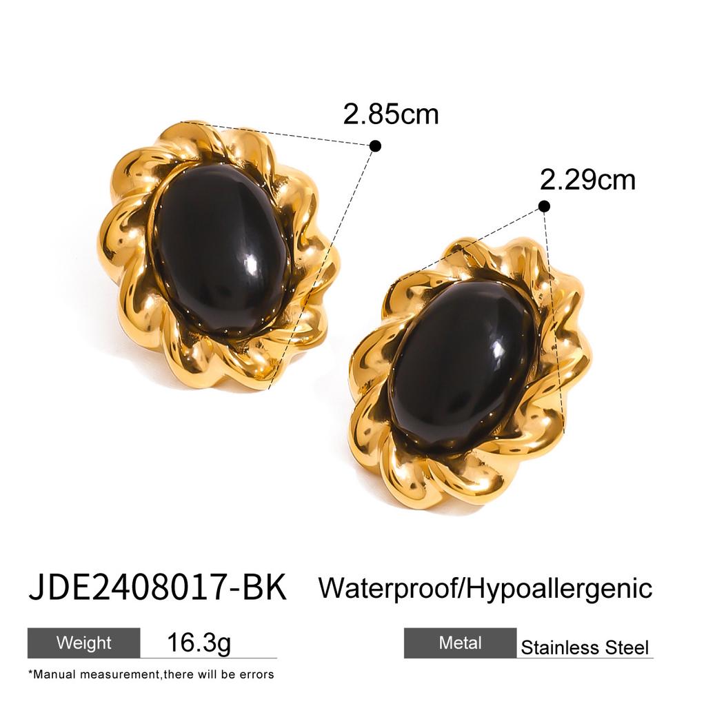 Stainless steel retro heavy industry gem earrings European and American inlaid agate pendant niche twist weaving