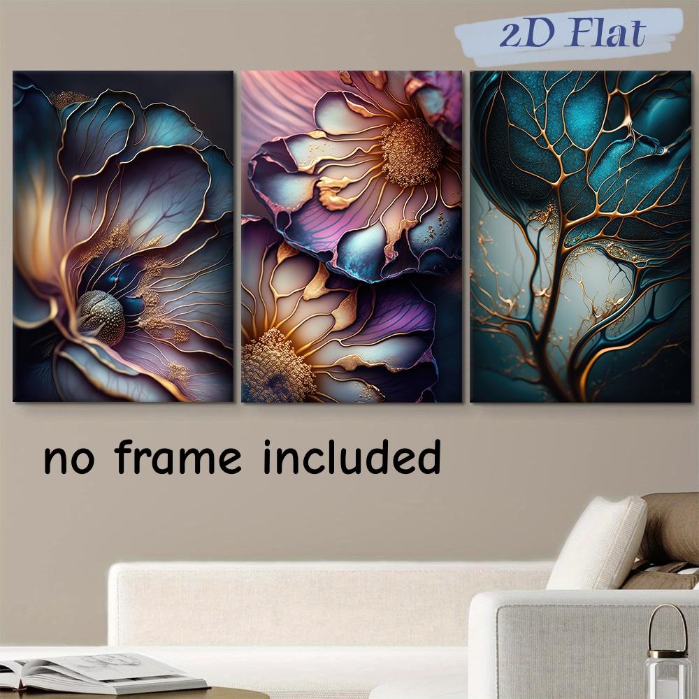 

3-piece set of modern abstract floral canvas paintings, blue and gold gradient art decoration paintings, living room, bedroom, f (as the picture,20x30cm-3pcs)