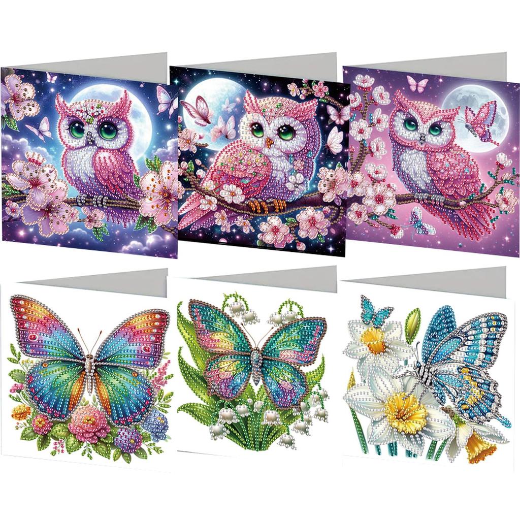 6PCS DIY Rhinestone Diamond Art Mosaic Postcards Diamond Art Greeting Cards Creative Birthday & Thanksgiving Card Kit