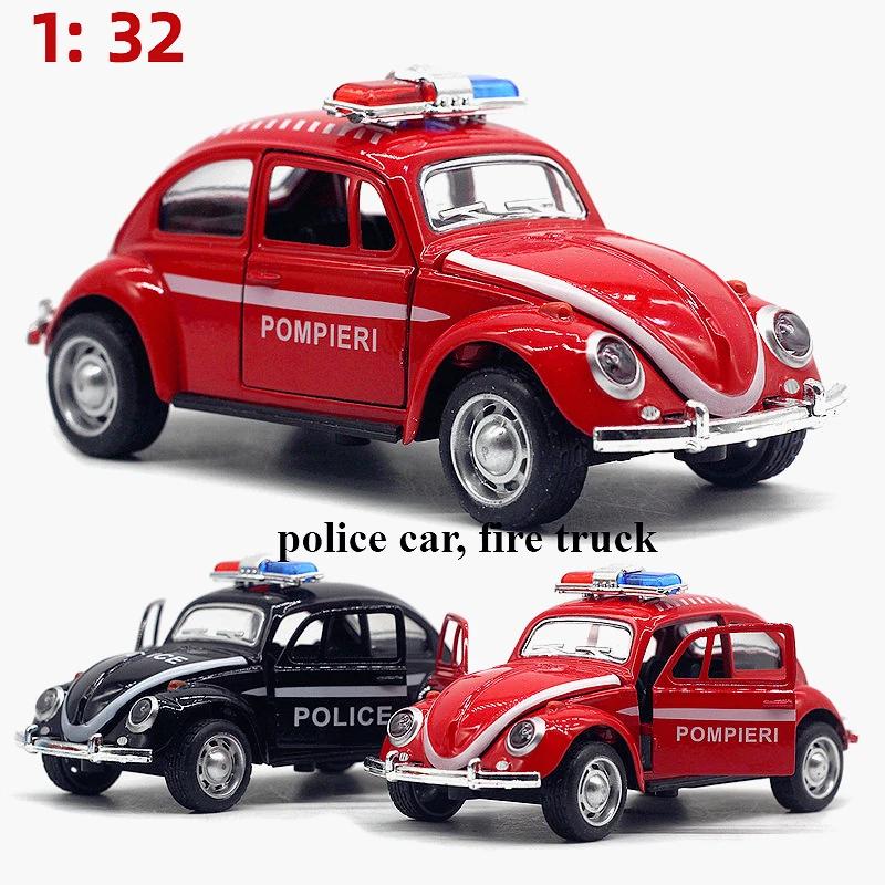 1/32 Alloy Beetle Police Car, Fire Truck, Regenerative Car Model, Children's Toy, Birthday Gift