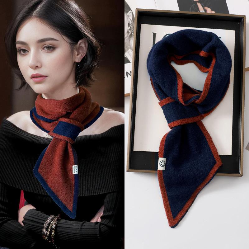 Cachecol de malha estilo coreano feminino primavera outono cruz curto xadrez tiras cachecóis inverno pescoço capa cachecol pescoço cachecol gola all-match