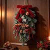 Handmade Wreath for Balcony Christmas Artificial Garland with Pinecones Cinnamon And Red Bows, Decorative Hanging Front Door Pendants Winter