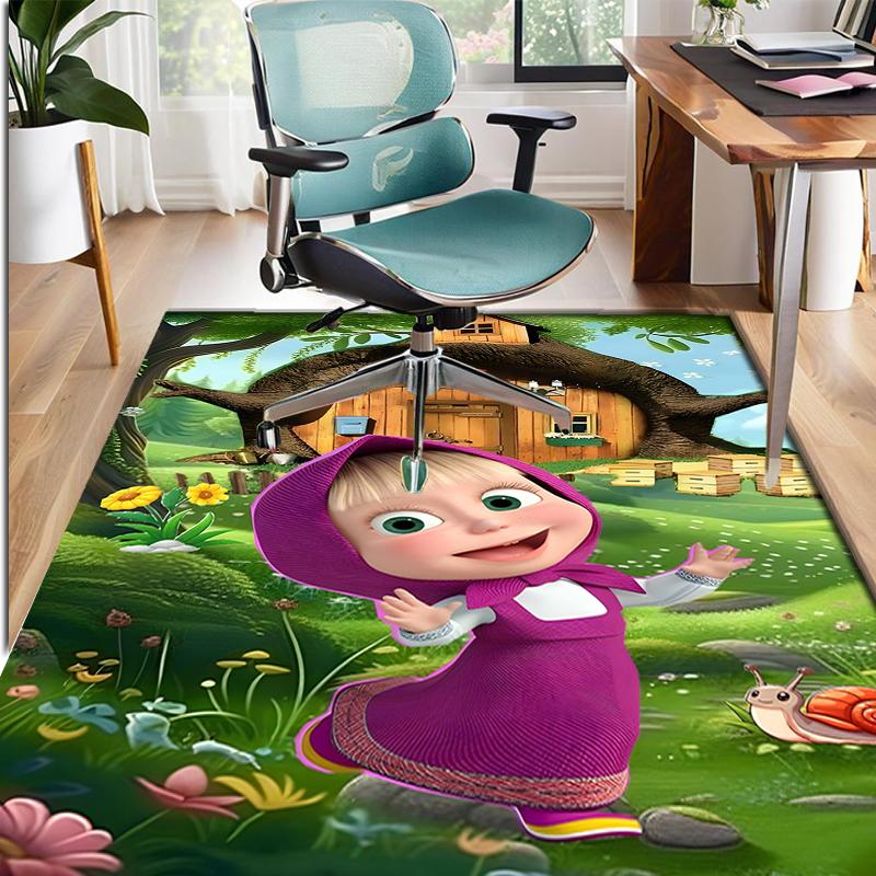 Masha and The Bear Pattern Rug, Indoor/Outdoor Mat, for Picnic, Gameroom, Bedroom, Office, Living Room, Home Decor Carpet, Birthday Gift
