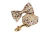 White Dog Collar with Leash and Small Flower Protector - Adjustable Dog Chain Accessory