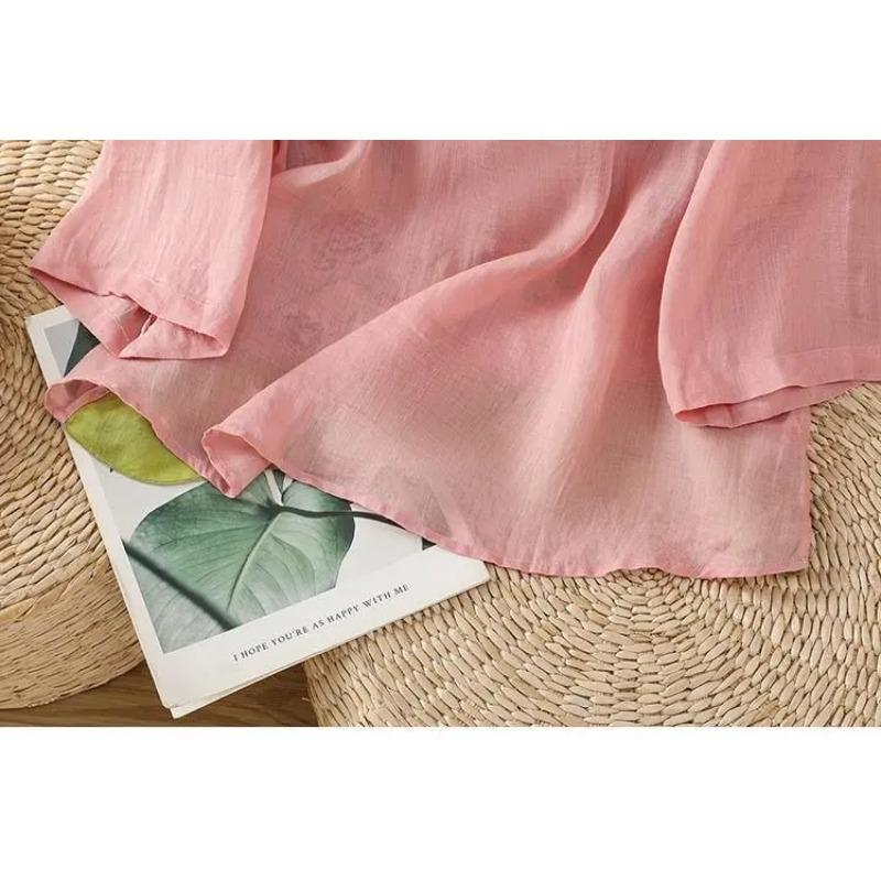 Chinese Style Slanted Collar Cheongsam Shirt Ummer Linen Retro Style Embroidered Literary Flair