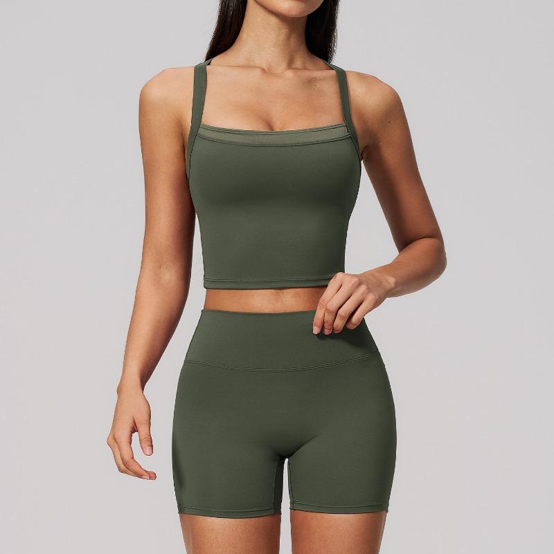 Naked sports suit, cross back yoga casual suit, sports running yoga suit