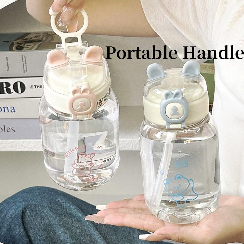 500ml Kawaii Konijn Waterfles Draagbare Leuke Oorvormige Plastic Drinkbeker met Rietje en Deksel voor Buiten Festival Cadeaus