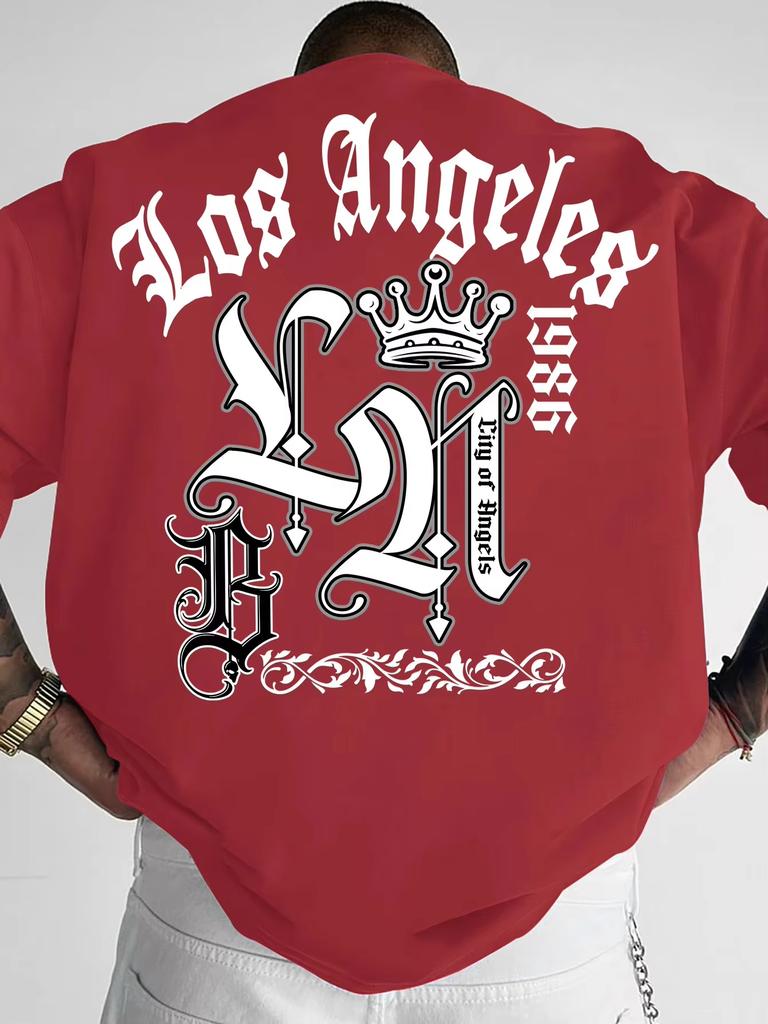 2026 Mens Oversized T Shirt Gothic Script Los Angeles Crown Graphic Print Short Sleeve Cotton Unisex Tee