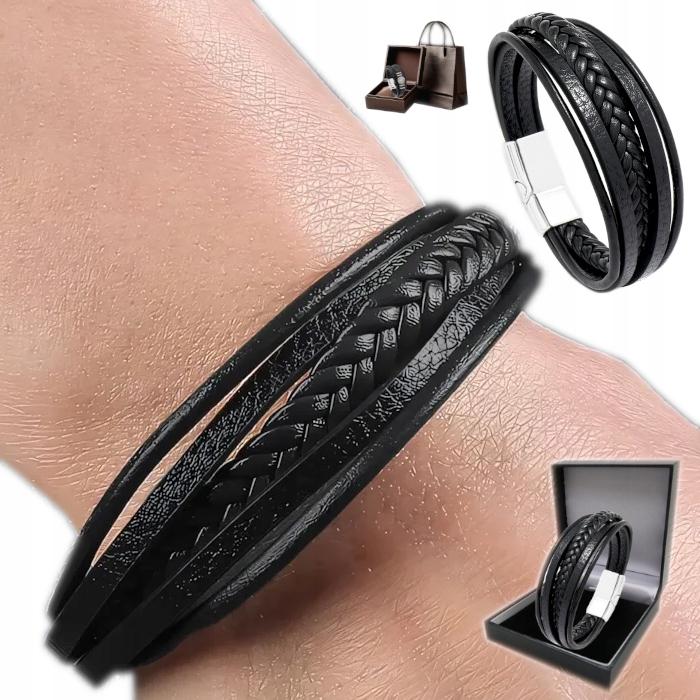 Men' Titanium Braided Leather Bracelet Adjustable Wrist Gift