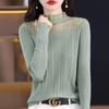 Spring and Summer Women's Short Lace Half-high Neck Lace Splicing Long Sleeve Pullover Bottoming Knitwear